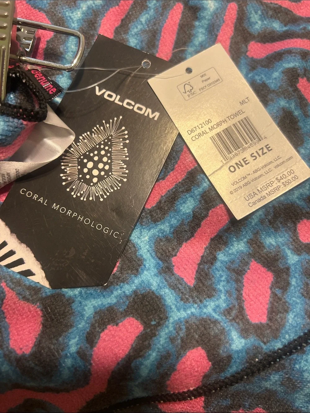 Volcom Coral Morphologic Patterned Towel - Blue, Pink & Black